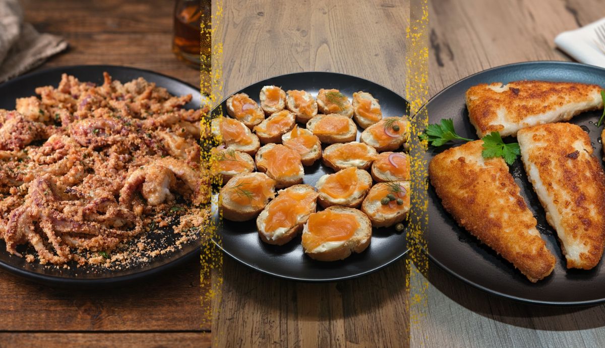 Totani al forno crostini di salmone e Pangasio